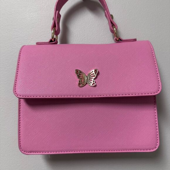 Women's Hot Pink Purse Gold Butterfly Handbag Vegan Leather Barbie Meangirls - Picture 1 of 8
